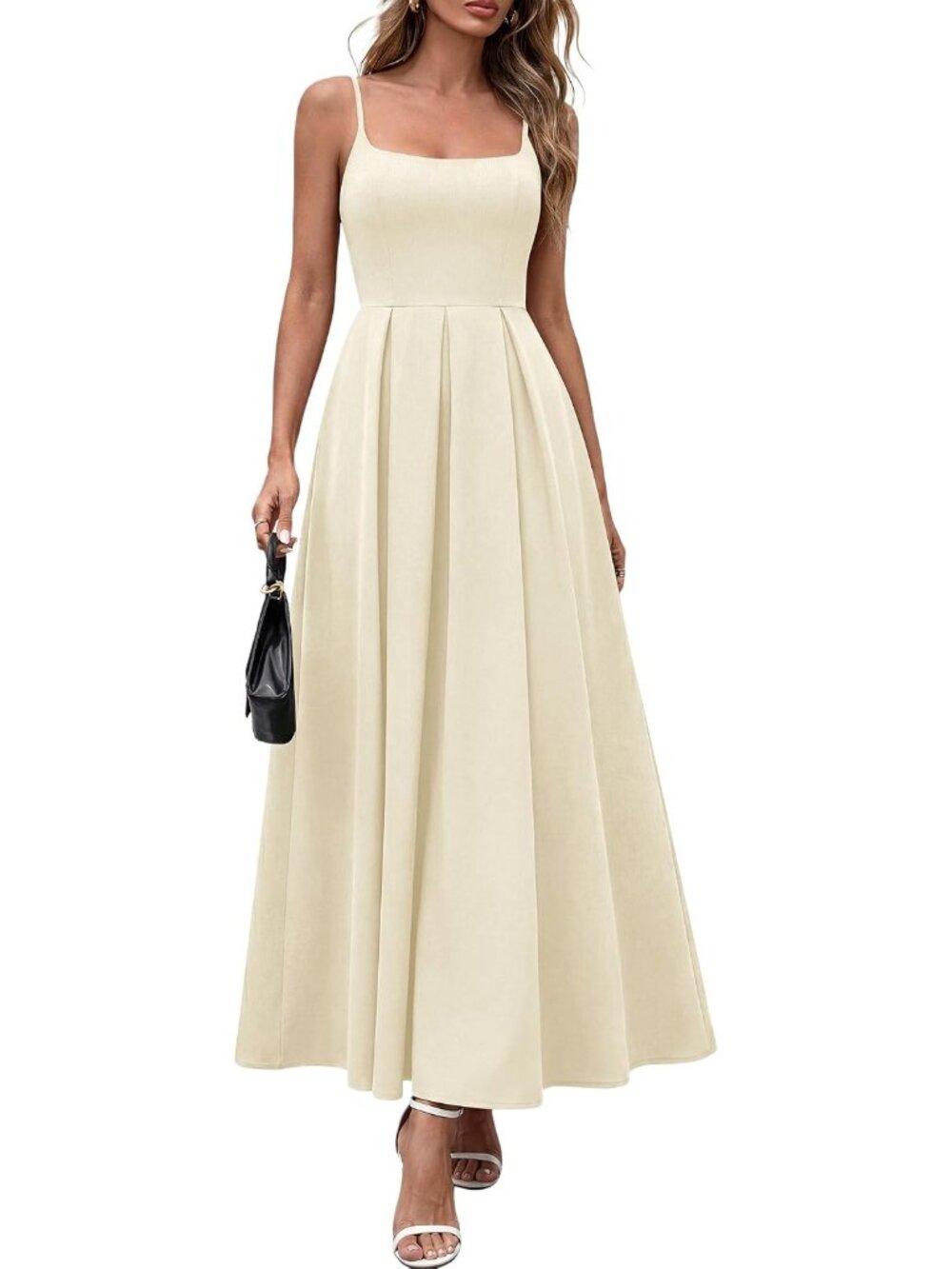 Women's Beige Summer 2026 Spring Elegant Ruffle A Line Long Guest Maxi Dresses